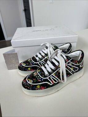 Jimmy Choo Hawaii multi ditsy floral printed nylon lace up sneakers 36